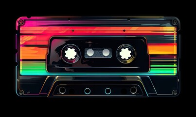 an old cassette tape with a colorful stripe Generative AI - obrazy, fototapety, plakaty