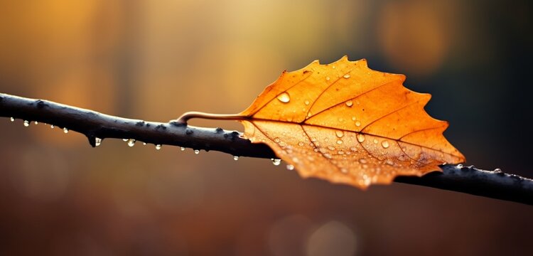 A detailed image of a leaf with a bokeh effect of autumn colors.