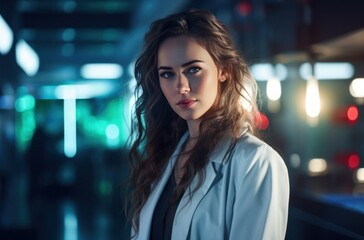 Obraz premium an image of a young woman in a lab coat