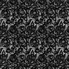 black pattern, lace with flowers,  isolated on transparent or white background, png
 - obrazy, fototapety, plakaty