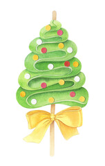 Watercolor food illustration of  sweet meringue Christmas tree, isolated.