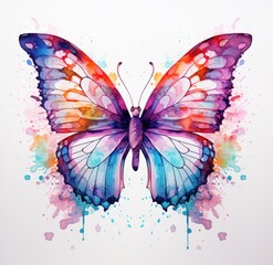colorful butterfly watercolor art print on a white background