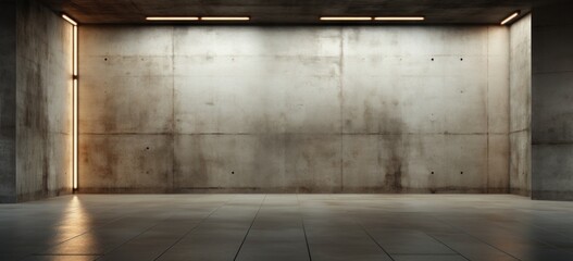 empty room with an open light, in the style of concrete, contrasting lights and darks