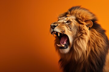 roaring lion on an orange background