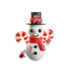 Christmas winter background with cartoon snowman 3d illustration