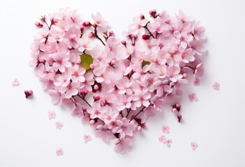 Obraz premium heart made of pink cherry blossoms on the white surface