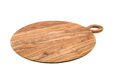 Wooden round cutting board, isolated on transparent background. PNG image.