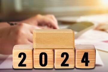 Budget 2024 wooden blocks, analysis concept