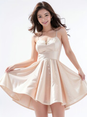 Fototapeta premium A photo of a beautiful woman wearing a white dress smiling brightly, perfect for a luxury casino