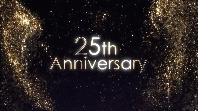 25th Anniversary Greetings with Golden Particular, Golden Particles, Golden Background, Congratulation