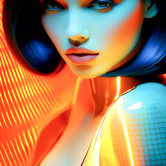 Close up portrait of beautiful neon women, Generative AI
