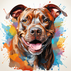 watercolor American Staffordshire Terrier clipart, Generative Ai