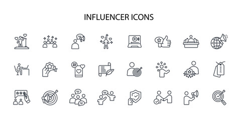 Influencer icon set.vector.Editable stroke.linear style sign for use web design,logo.Symbol illustration.