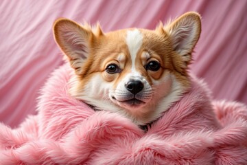 Corgi puppie in a pink blanket