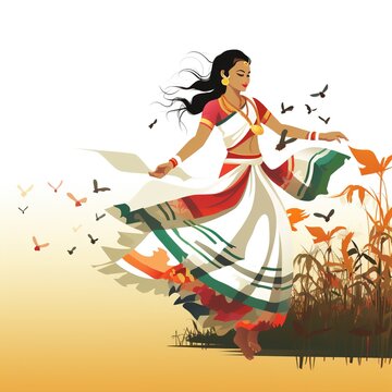 Happy Bihu- Religious holiday festival of Assamese New Year.illustration
