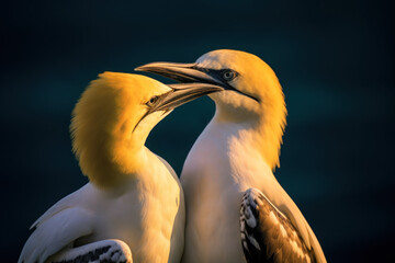 Fototapeta premium couple d'oiseaux marin (fou de bassan) sur ciel bleu profond