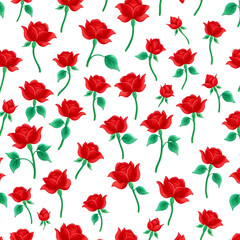 pattern with red roses on a white background , vector