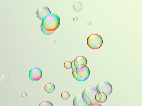 Many flying colorful bubbles