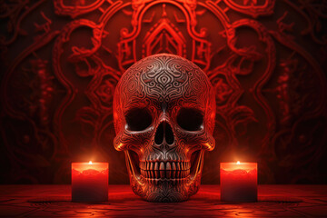 Generative AI image of a mystical skull with esoteric symbols