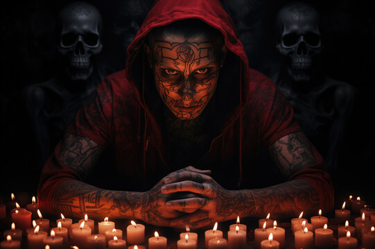 Generative AI image of a mystic figure surrounded by candles