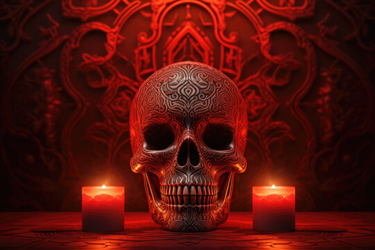 Fototapeta Generative AI image of a mystical skull with esoteric symbols
