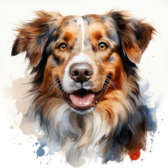 watercolor Australian Shepherd clipart, Generative Ai