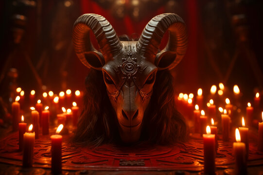 Generative AI image of mystical occult ritual with goat mask