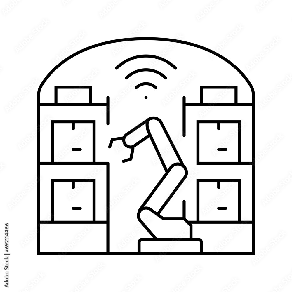 Poster automated warehouse autonomous delivery line icon vector. automated warehouse autonomous delivery si