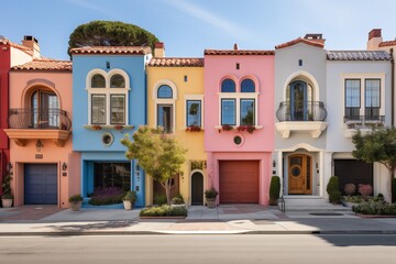 Fototapeta na wymiar Traditional private townhouses with colorful stucco finish