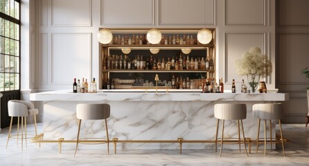 modern bar design with white and gold - obrazy, fototapety, plakaty