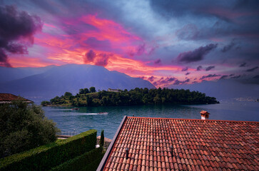 Como lake idyllic watefront view, Lombardy region of Italy