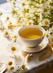 Obraz na płótnie Canvas some chamomile tea and flowers