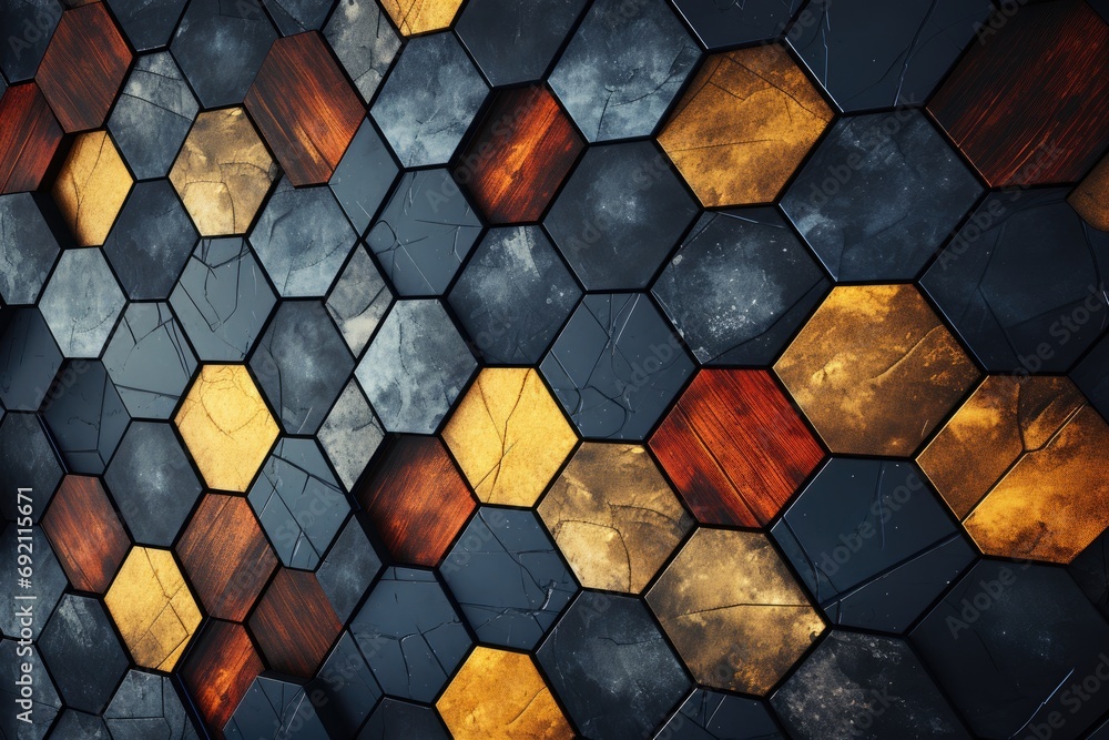 Aufkleber wall adorned with an array of hexagonal tiles