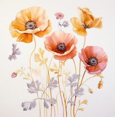 the poppies on a white background painting