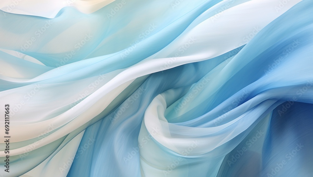 Poster a blurry image of a blue and white fabric with a white stripe on the bottom of the image and a blue 