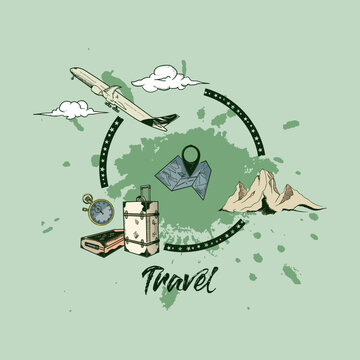 Holiday and travel item concept, color background