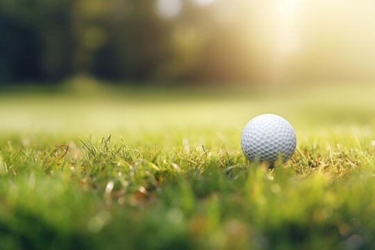 Close-up Golf Ball on Tee with Serene Green Bokeh Background, Perfect Shot on the Golf Course