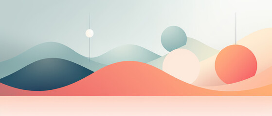 A minimalist pastel abstract with geometric shapes and soft circles on a serene background. - obrazy, fototapety, plakaty