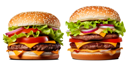 burger de taille normale à côté d'un double hamburger - fond transaprent