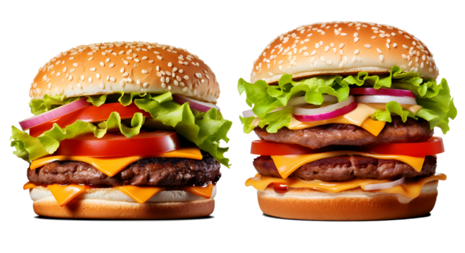 burger de taille normale à côté d'un double hamburger - fond transaprent