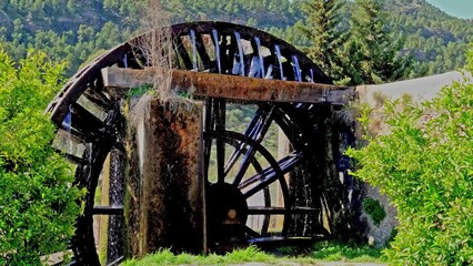 Ancient arabic mill, water noria at Abaran village in Murcia region, Spain Europe. Ruta de las Norias, Noria de la Hoya de Don Garcia