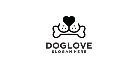 Dog Love Heart with vector illustration of dog mouth with bone, for pet care, pet friendly logo