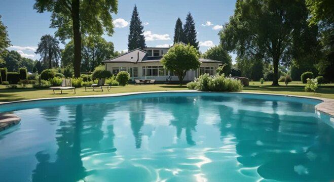 swimming pool in front of the house footage