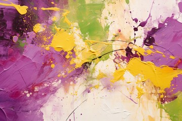 A vibrant and energetic background featuring abstract splashes of paint in shades of plum, olive green, and mustard yellow, suggesting creativity and artistic expression.