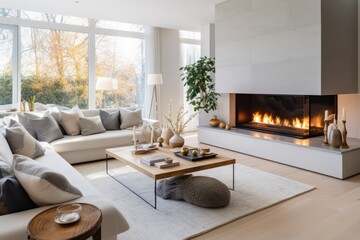Gas fireplace in a modern cozy living room
