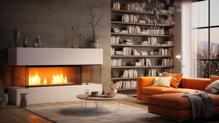 Gas fireplace in a modern cozy living room