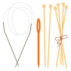 Set of different knitting needles