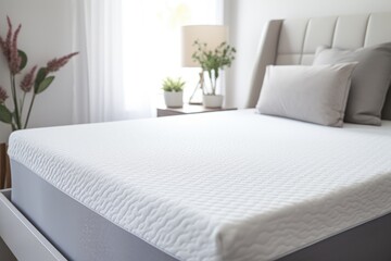 Close-up of foam mattress in bed - obrazy, fototapety, plakaty