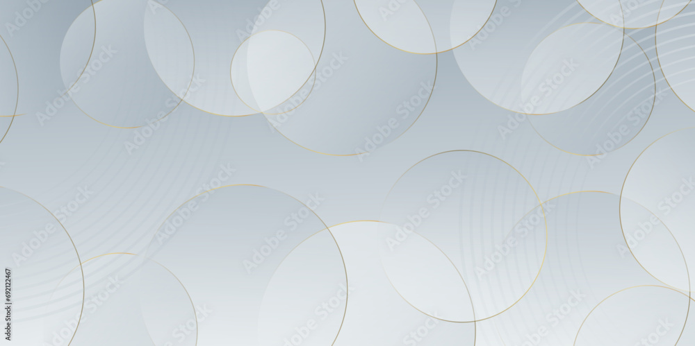 Aufkleber Minimal geometric white and blue circle background with golden line. modern transparency circle presentation background. Light circles template design. Object web design. Minimal poster simple Vector 