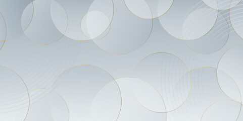 Minimal geometric white and blue circle background with golden line. modern transparency circle presentation background. Light circles template design. Object web design. Minimal poster simple Vector 